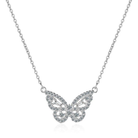 925 Sterling Silver Diamond Butterfly Necklace B3 - Picture 8 of 8